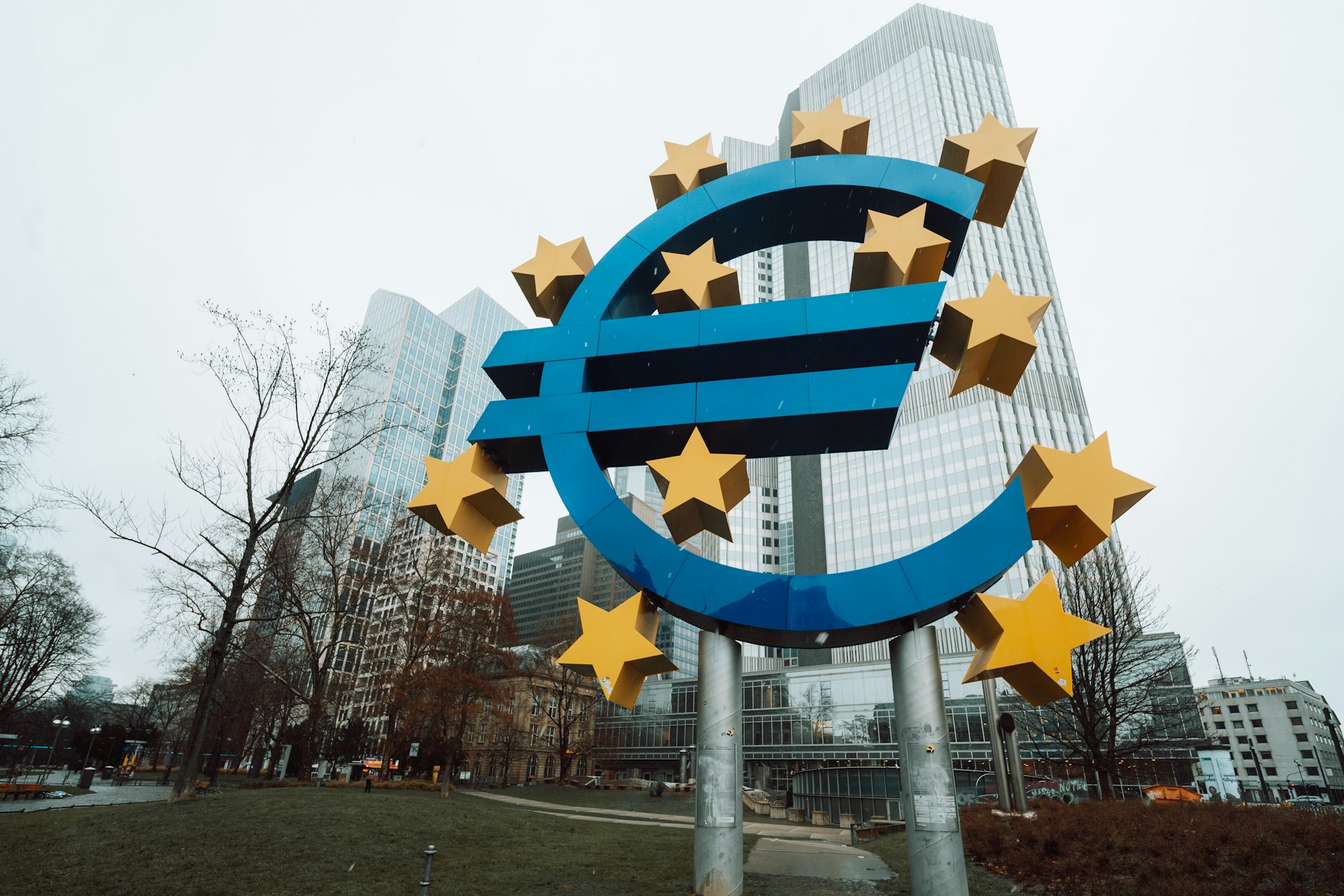 a large blue and yellow sign with stars on it